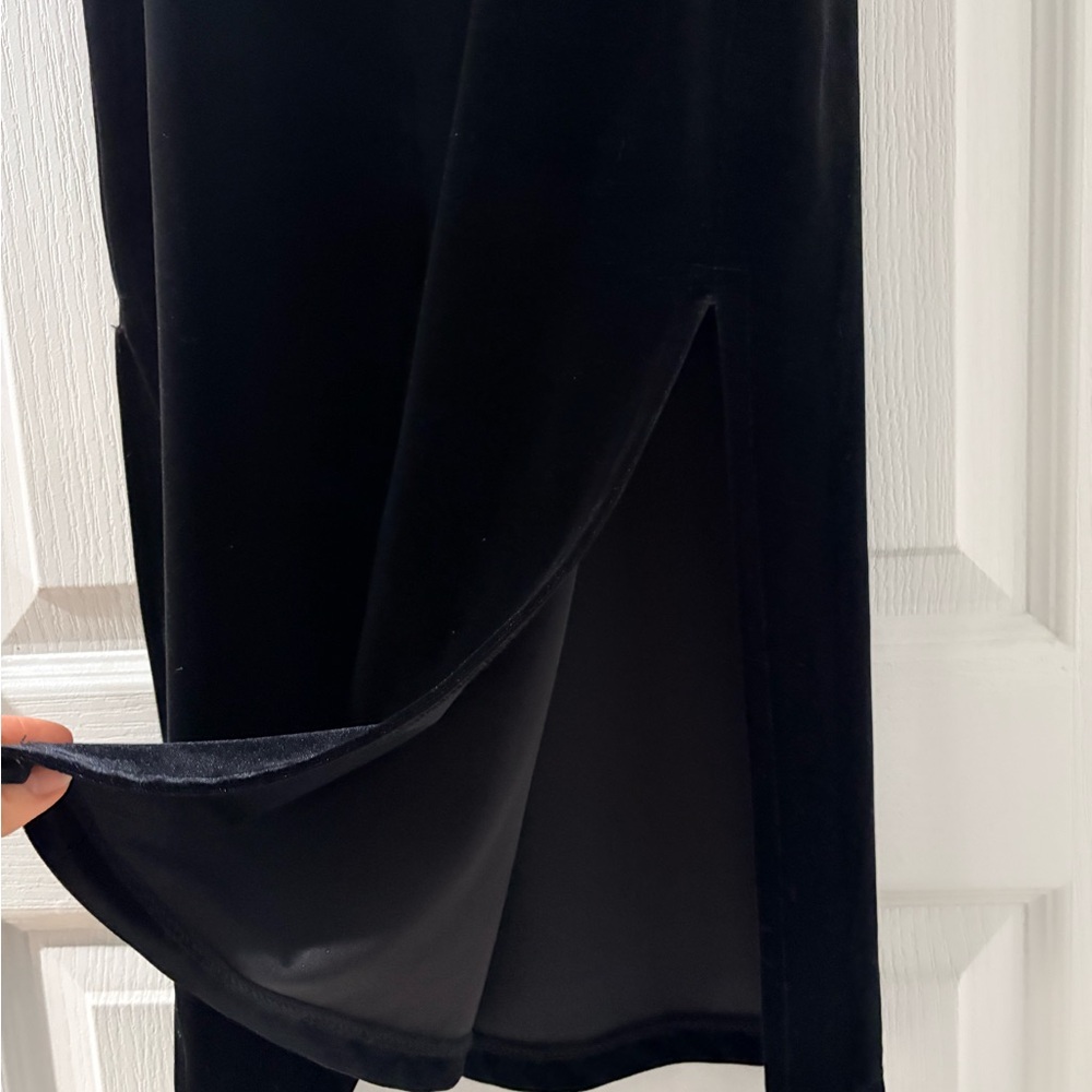 Black Velvet Feather Trim Slip Dress – Spaghetti Straps – Party / Cocktail - Picture 7 of 9